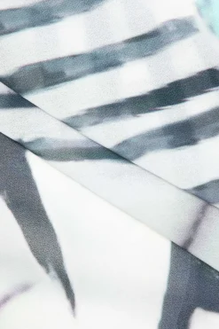 MICAS Skirt Sets|Vacation Sets-Printed Lantern Sleeve Twist Hem Shirt And Asymmetric Fringe Skirt Set BLUE