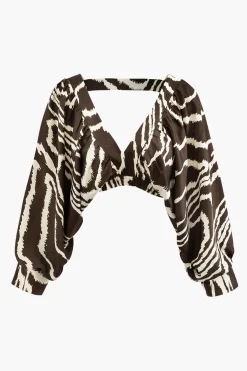 MICAS Long Sleeve Tops|Long Sleeves Tops-Printed V-neck Back Cut Out Crop Blouse MULTICOLOR