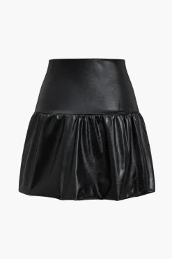 MICAS Skirts-Pu Leather Ruched A-Line Skirt