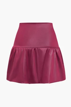 MICAS Skirts-Pu Leather Ruched A-Line Skirt