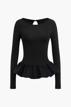 MICAS Long Sleeve Tops|Long Sleeves Tops-Puff Hem Long-Sleeve Top BLACK