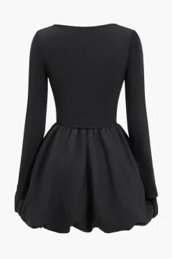 MICAS Long Sleeve Dresses|Mini Dresses-Puff Long Sleeve Mini Dress BLACK