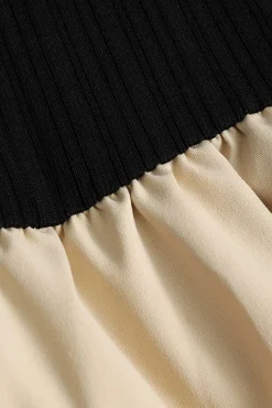 MICAS Long Sleeve Dresses|Mini Dresses-Puff Sleeve Patchwork Long Sleeve Mini Dress BLACK