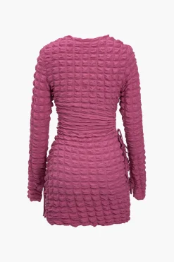MICAS Mini Dresses|Long Sleeve Dresses-Puff Texture Long Sleeve Mini Dress DEEP PINK