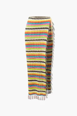 MICAS Skirts-Rainbow Crochet Split Tassel Cover-Up Skirt MULTICOLOR