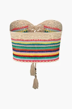 MICAS Knitwear|Vacation Sets-Rainbow Crochet Tie Front Tube Top And Shorts Set BEIGE