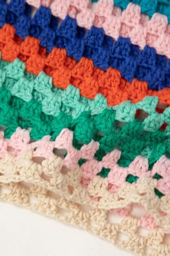 MICAS Knitwear|Vacation Sets-Rainbow Crochet Tie Front Tube Top And Shorts Set BEIGE