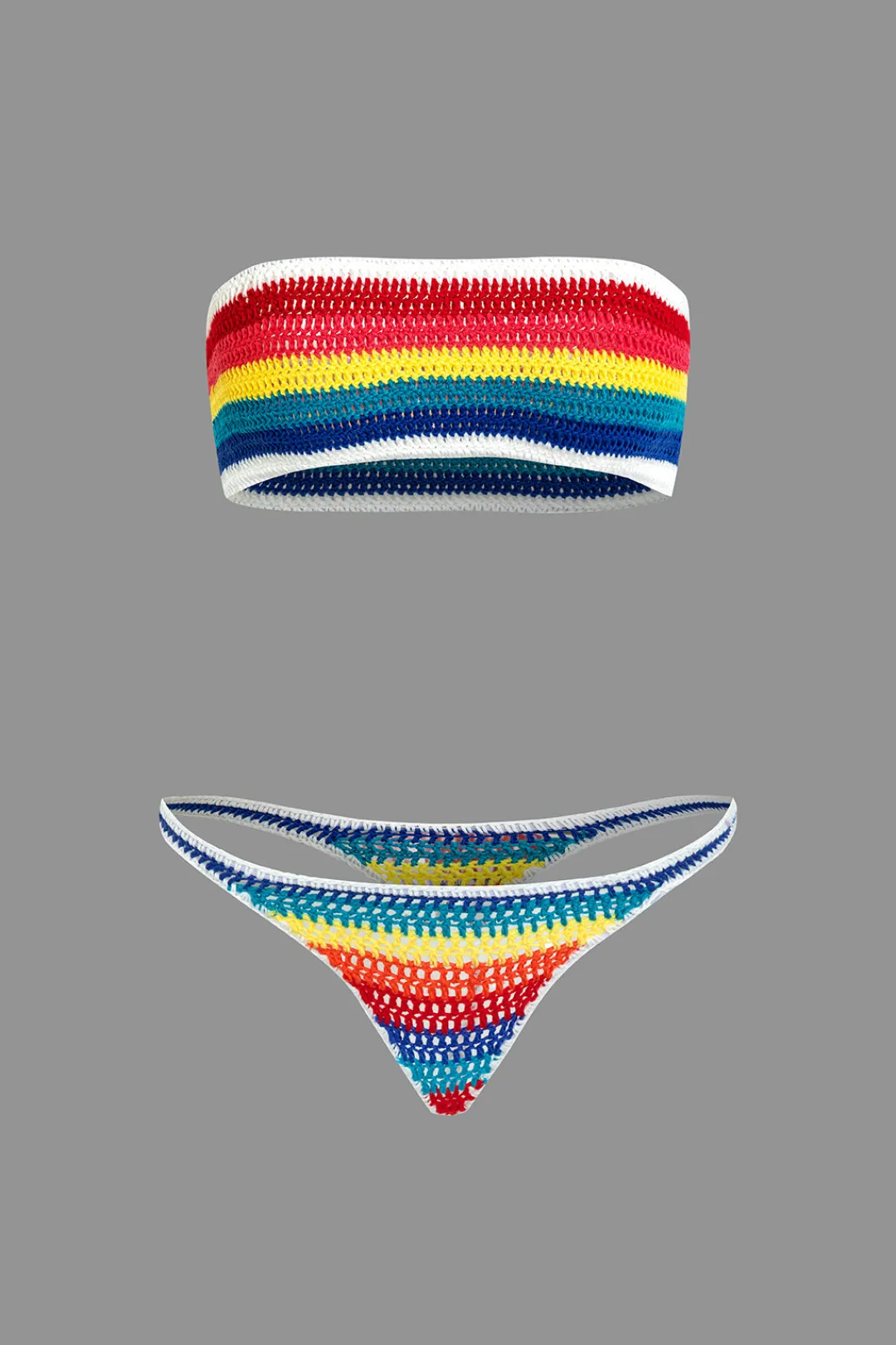 MICAS Swimwear|Vacation Sets-Rainbow Stripe Crochet Bikini Set