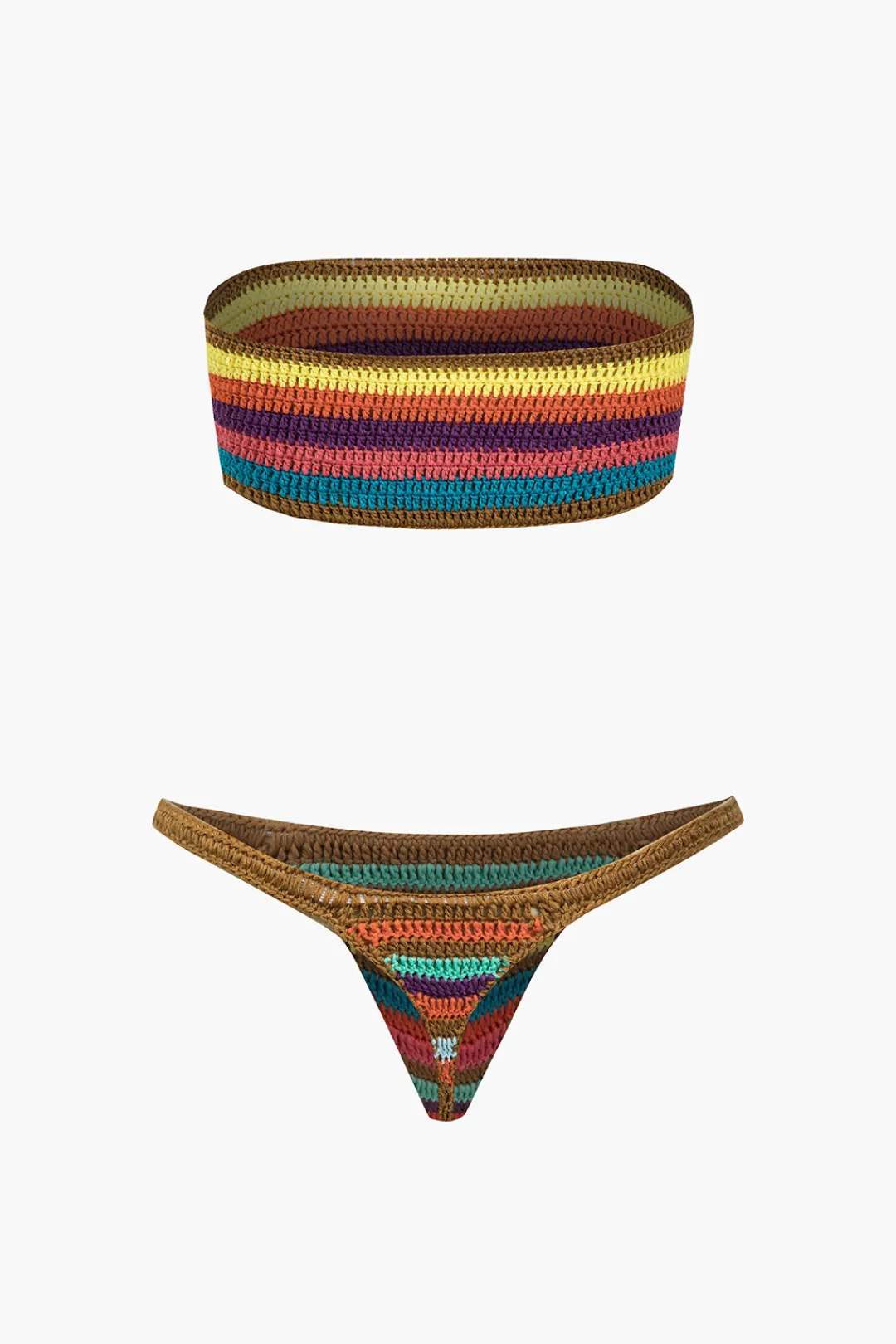 MICAS Swimwear|Vacation Sets-Rainbow Stripe Crochet Bikini Set