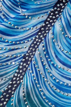 MICAS Mini Dresses-Rainbow Striped Rhinestone Bodycon Mini Dress