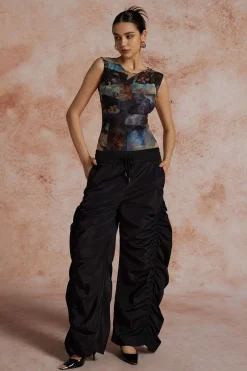 MICAS Bodysuits-Renaissance Print Sleeveless Mesh Bodysuit MULTICOLOR