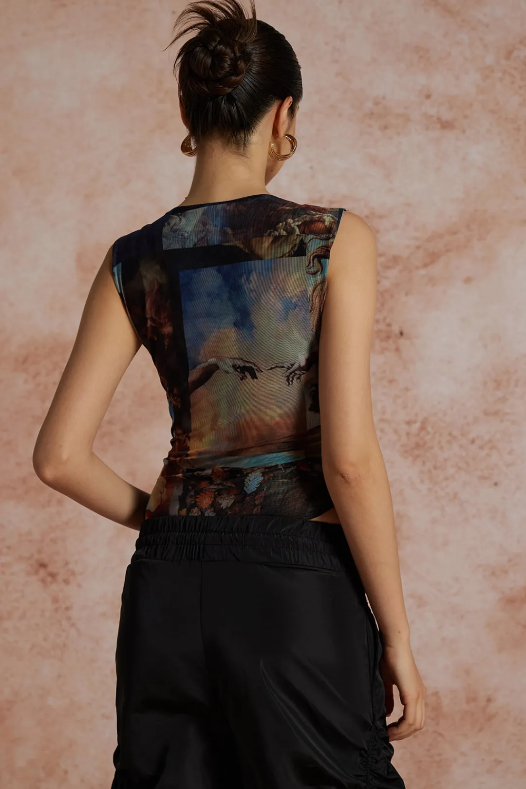 MICAS Bodysuits-Renaissance Print Sleeveless Mesh Bodysuit MULTICOLOR