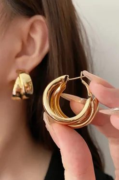 MICAS Earrings|Accessories-Retro Double-Layer Metal Earrings PURE GOLD
