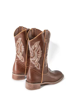 MICAS Shoes|Boots-Retro Embroidered Faux Leather Chunky Heel Mid Calf Boots BROWN