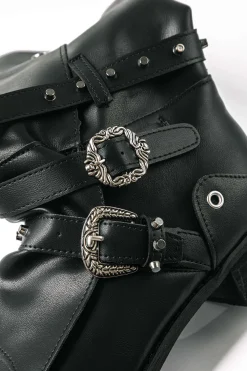 MICAS Shoes|Boots-Retro Faux Leather Studded Pointed Toe Knee High Boots BLACK