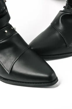 MICAS Shoes|Boots-Retro Faux Leather Studded Pointed Toe Knee High Boots BLACK