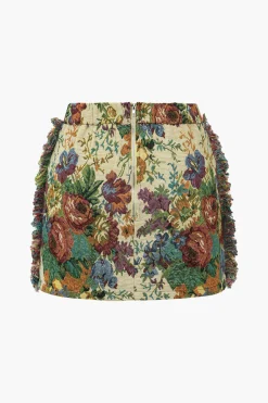 MICAS Skirts-Retro Floral Print Fringe Zipper Mini Skirt KHAKI