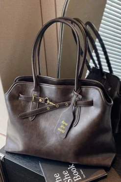 MICAS Bags-Retro Large Capacity Shoulder Bag Tote COFFEE