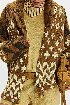 MICAS Outerwear|Outerwear-Retro Pattern Knit Button Cardigan