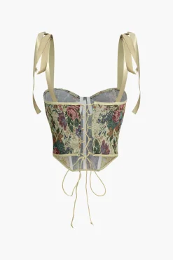 MICAS Corset & Bustier Tops|Tank Tops & Cami-Retro Print Corset Tie-Up Cami Top MULTICOLOR