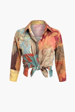 MICAS Long Sleeve Tops|Long Sleeves Tops-Retro Print Long-Sleeve Shirt MULTICOLOR