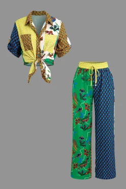 MICAS Pant Sets|Vacation Sets-Retro Print Shirt and Pants Set MULTICOLOR