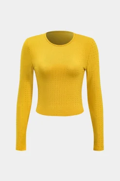 MICAS Long Sleeve Tops|Long Sleeves Tops-Rhinestone Accent Long-Sleeve Top YELLOW