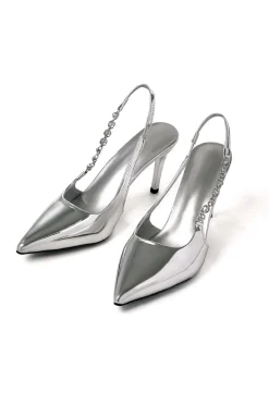MICAS Shoes|Shoes-Rhinestone Almond Toe Low Heel SILVER