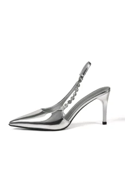 MICAS Shoes|Shoes-Rhinestone Almond Toe Low Heel SILVER