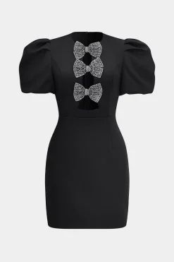 MICAS Mini Dresses-Rhinestone Bow Cut Out Mini Dress BLACK
