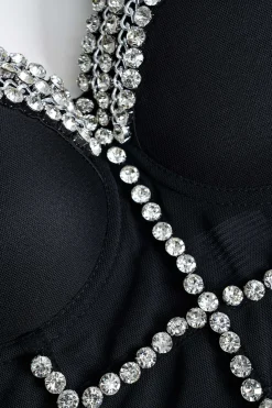 MICAS Corset & Bustier Tops|Tank Tops & Cami-Rhinestone Bustier Cami Top BLACK