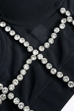 MICAS Corset & Bustier Tops|Tank Tops & Cami-Rhinestone Bustier Cami Top BLACK