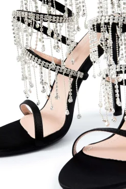 MICAS Shoes|Shoes-Rhinestone Chain Round Toe Heels BLACK