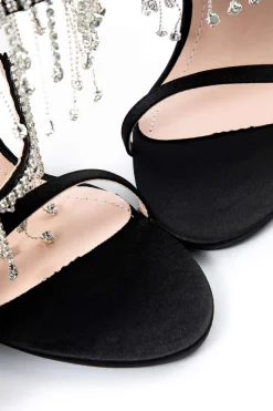 MICAS Shoes|Shoes-Rhinestone Chain Round Toe Heels BLACK