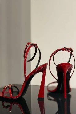 MICAS Shoes|Shoes-Rhinestone Embellished Artificial Patent Leather Cross Strap Open Toe High Heels