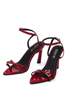 MICAS Shoes|Shoes-Rhinestone Embellished Artificial Patent Leather Cross Strap Open Toe High Heels