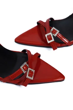 MICAS Shoes|Shoes-Rhinestone Embellished Artificial Patent Leather Cross Strap Open Toe High Heels