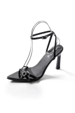 MICAS Shoes|Shoes-Rhinestone Embellished Artificial Patent Leather Cross Strap Open Toe High Heels