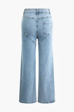 MICAS Pants-Rhinestone Embellished Cut Out Straight Leg Jeans LIGHT WASH BLUE
