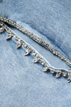 MICAS Pants-Rhinestone Embellished Cut Out Straight Leg Jeans LIGHT WASH BLUE