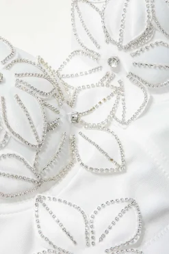 MICAS Corset & Bustier Tops-Rhinestone Embellished Flower Hook And Eye Bustier Cami Top