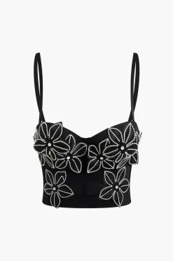 MICAS Corset & Bustier Tops-Rhinestone Embellished Flower Hook And Eye Bustier Cami Top