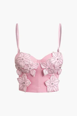 MICAS Corset & Bustier Tops-Rhinestone Embellished Flower Hook And Eye Bustier Cami Top