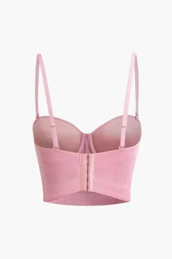 MICAS Corset & Bustier Tops-Rhinestone Embellished Flower Hook And Eye Bustier Cami Top