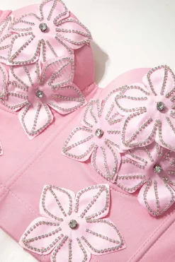 MICAS Corset & Bustier Tops-Rhinestone Embellished Flower Hook And Eye Bustier Cami Top