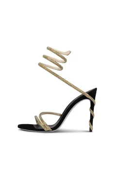 MICAS Shoes|Shoes-Rhinestone Embellished Open Toe High-heeled Sandals With Calf Strap