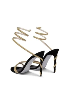 MICAS Shoes|Shoes-Rhinestone Embellished Open Toe High-heeled Sandals With Calf Strap