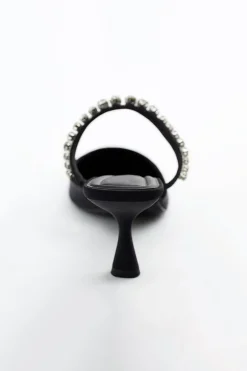 MICAS Shoes|Shoes-Rhinestone Embellished Pointed-toe High-heeled Sandals BLACK