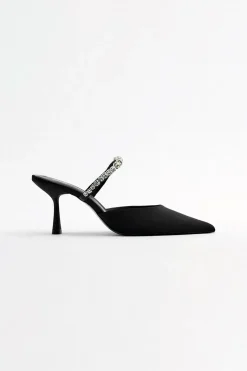 MICAS Shoes|Shoes-Rhinestone Embellished Pointed-toe High-heeled Sandals BLACK