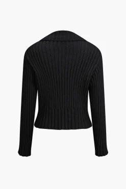 MICAS Outerwear|Outerwear-Ribbed Button-Front Pockets Sweater Cardigan